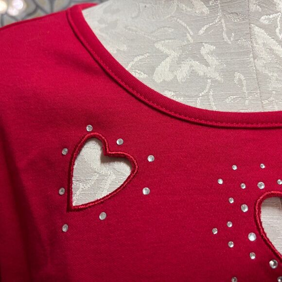 Quacker Factory Hear Cut Out Rhinestone 3/4 Sleeve Blouse Top NWT Plus Size 1X - Picture 7 of 14